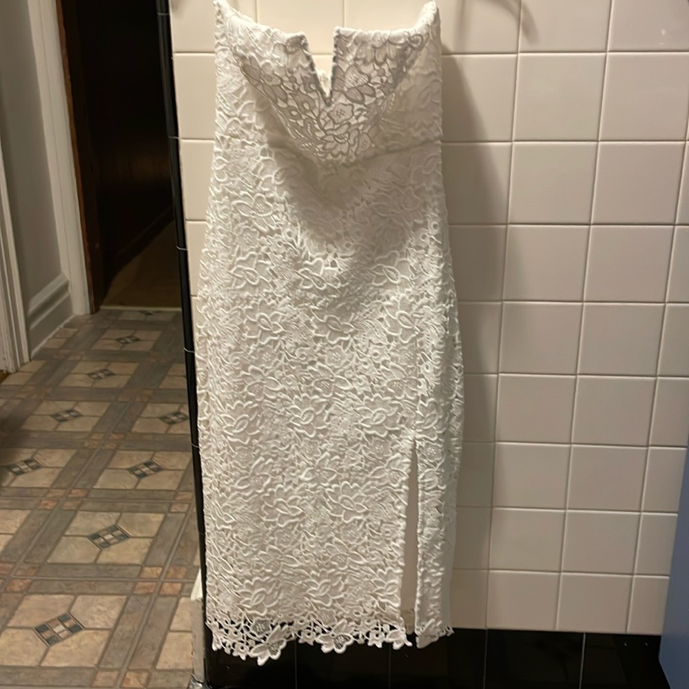Strapless white floral dress